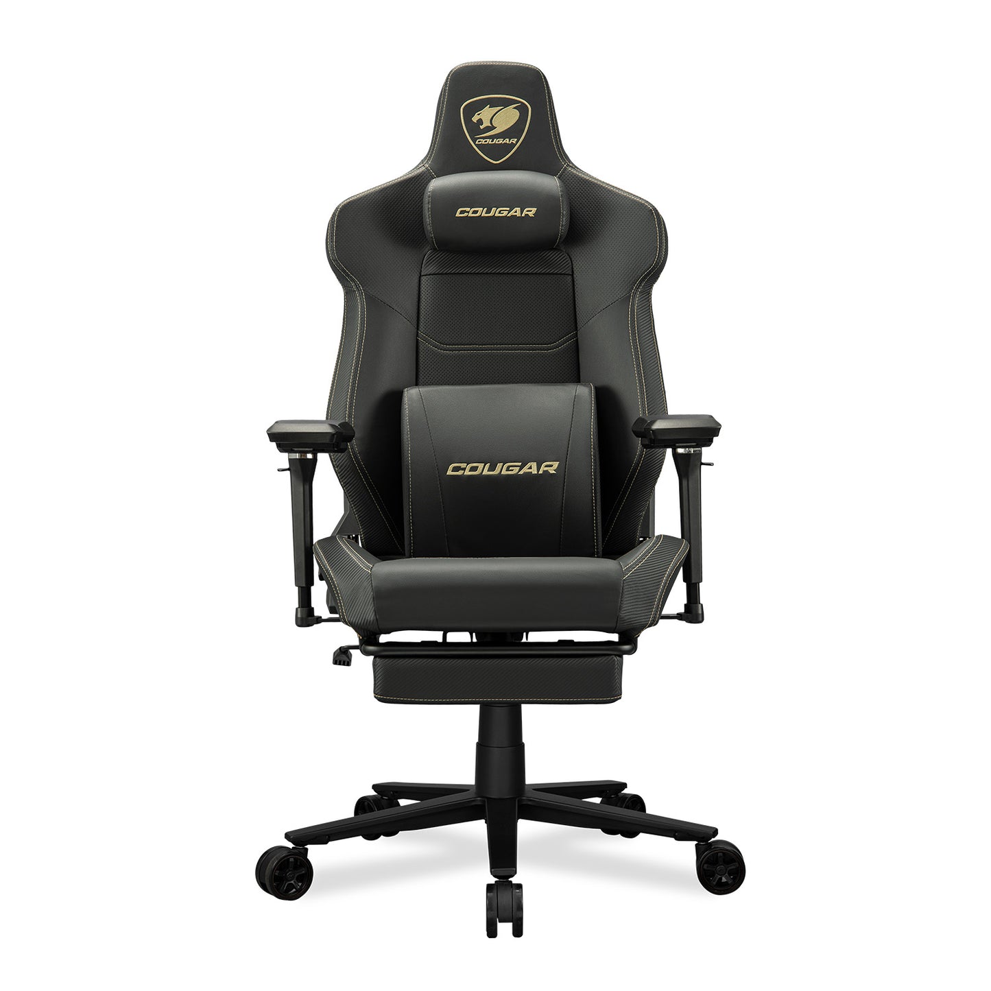 COUGAR Armor EVO M Gaming Chair with Breathable Premium PVC Leather, 5D Adjustable Armrests, Retractable Footrest, Lumbar Cushion, Magnetic Neck Pillow Foam,Gold