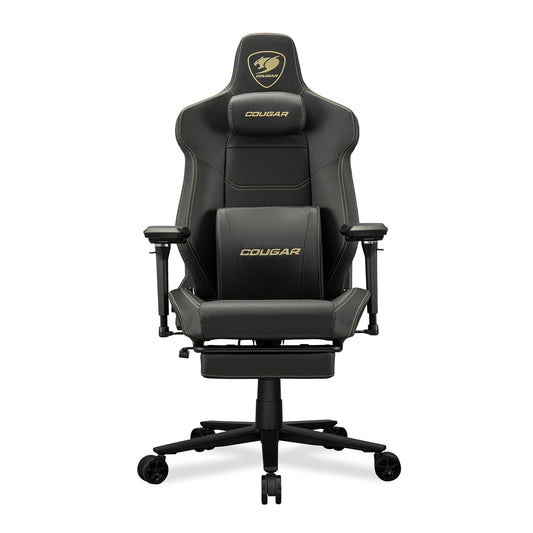 COUGAR Armor EVO M Gaming Chair with Breathable Premium PVC Leather, 5D Adjustable Armrests, Retractable Footrest, Lumbar Cushion, Magnetic Neck Pillow Foam,Gold