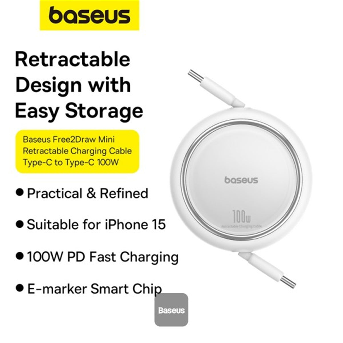 Baseus Free2Draw 100W USB-C Cable - 1m - Moon White, P10364500211-00