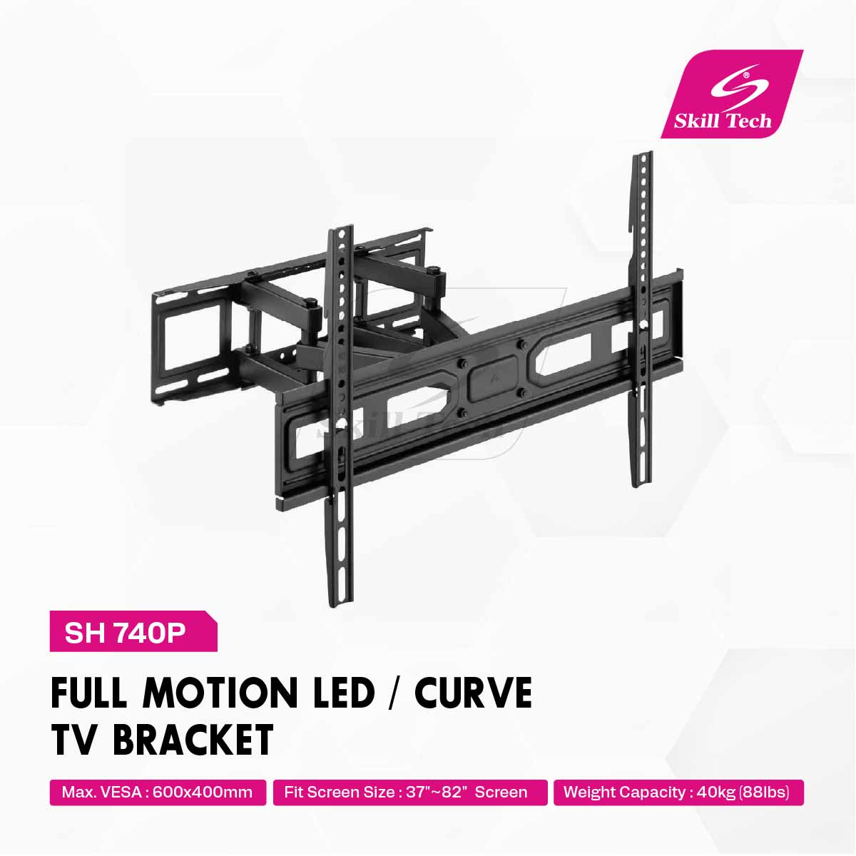 SH 740P Full Motion LED & Curved TV Wall Bracket – Swivel & Tilt Mount for 37"–80" TVs | VESA 600×400 | 40kg Capacity