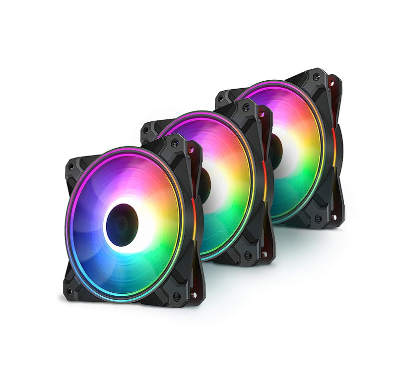 DEEPCOOL CF120 PLUS 3IN1 PC FANS 3 PACKS 120MM 1800RPM PWM CASE FANS ARGB AURA SYNC 52.5CFM COMPUTER COOLING FANS QUIET UNDER 28.8DB(A) HIGH PERFORMANCE FOR ATX/MATX PC CASES, BLACK