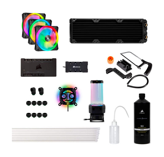 CORSAIR HYDRO X SERIES XH305I HARDLINE WATER COOLING KIT WITH/INCL XC7 CPU WATER BLOCK, XR5 360MM RADIATOR, XD5 PUMP RES AND ICUE QL120 RGB FANS