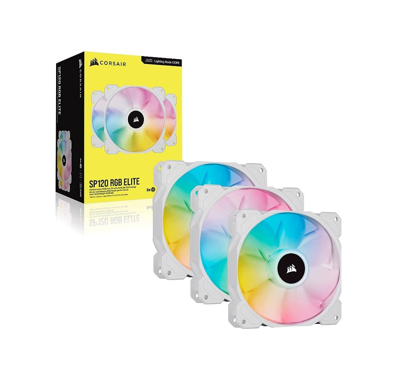 CORSAIR ICUE SP120 TRIPLE FAN, RGB ELITE PERFORMANCE, 120MM WHITE PWM, KIT WITH ICUE LIGHTING NODE - CO-9050137-WW