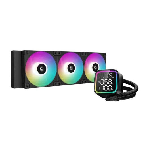 DEEPCOOL LD360 DIGITAL OPTIMIZED 360MM LIQUID CPU COOLER WITH MULTILINE LED DIGITAL DISPLAY, REAL-TIME CPU STATUS, 3X 120MM FD12 ARGB FANS, 2400 RPM FAN SPEED, 72.04 CFM AIRFLOW, BLACK | R-LD360-BKDMMN-G-1