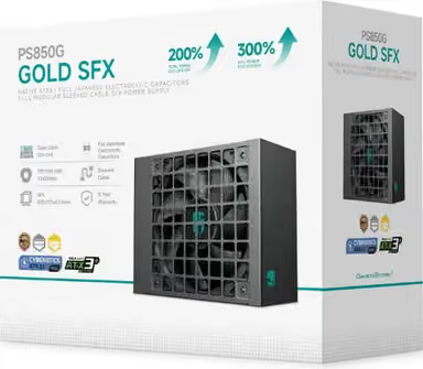 DeepCool GamerStorm PS850G 850W 80 PLUS Gold & Cybenetics Platinum SFX Fully Modular Power Supply, SFX12V V4.1 & Native ATX 3.1, Dual-Color PCIe 5.1 12V-2x6 Cable, 92mm FDB Fan, Sleeved Cables, Black | R-PS850G-FE0B-JGUK