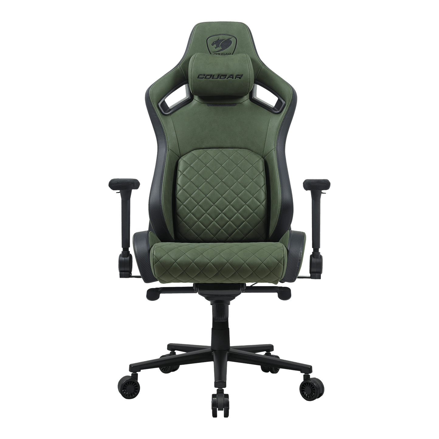 COUGAR Defensor S Gaming Chair Army Green F – PushBack Lumbar Support, 4D Folding Armrests, Magnetic Memory Foam Neck Pillow