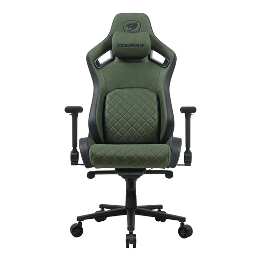 COUGAR Defensor S Gaming Chair Army Green F – PushBack Lumbar Support, 4D Folding Armrests, Magnetic Memory Foam Neck Pillow Games Corner 