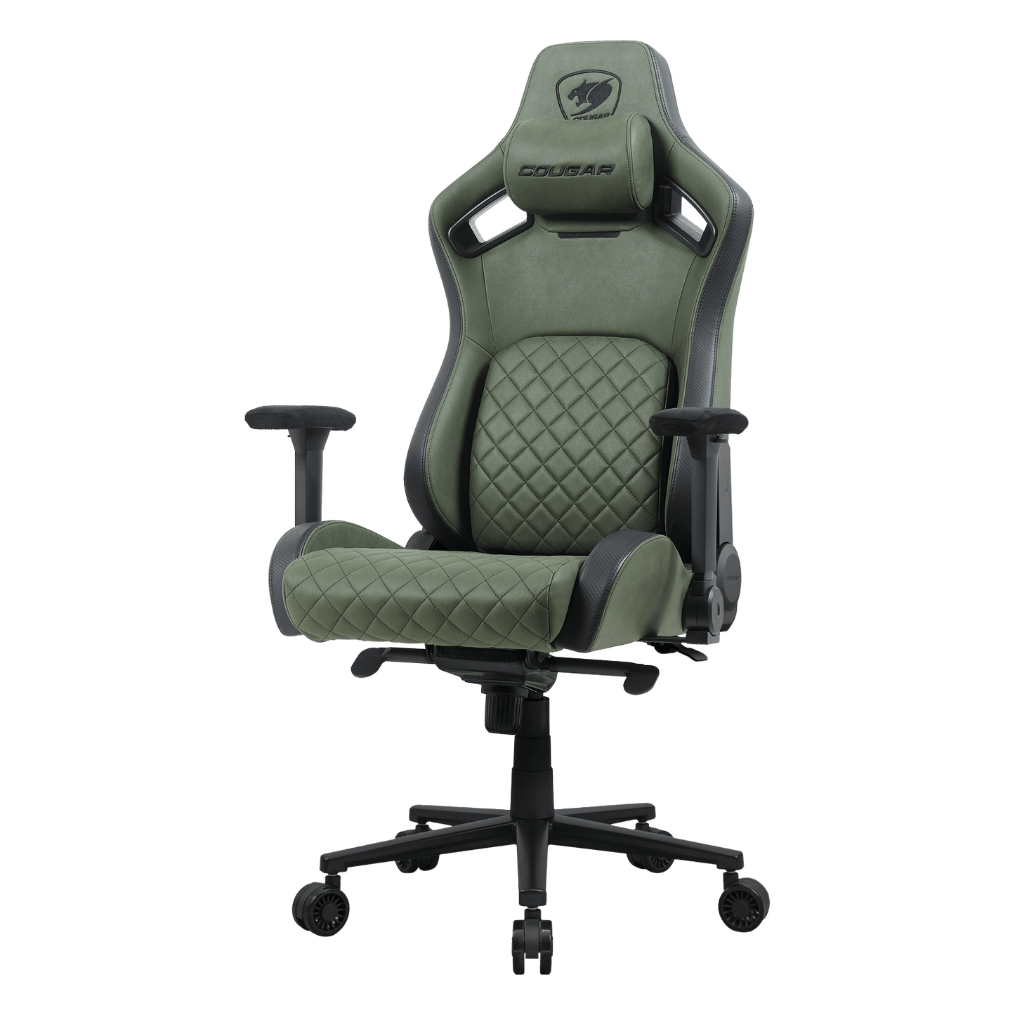 COUGAR Defensor S Gaming Chair Army Green F – PushBack Lumbar Support, 4D Folding Armrests, Magnetic Memory Foam Neck Pillow
