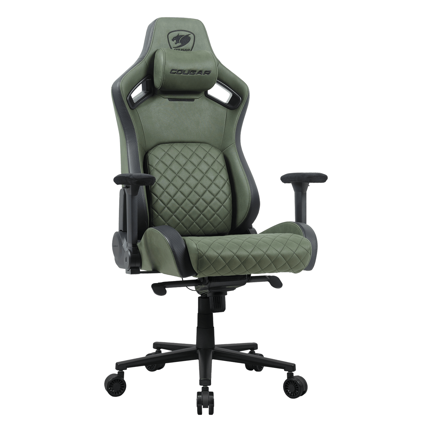 COUGAR Defensor S Gaming Chair Army Green F – PushBack Lumbar Support, 4D Folding Armrests, Magnetic Memory Foam Neck Pillow