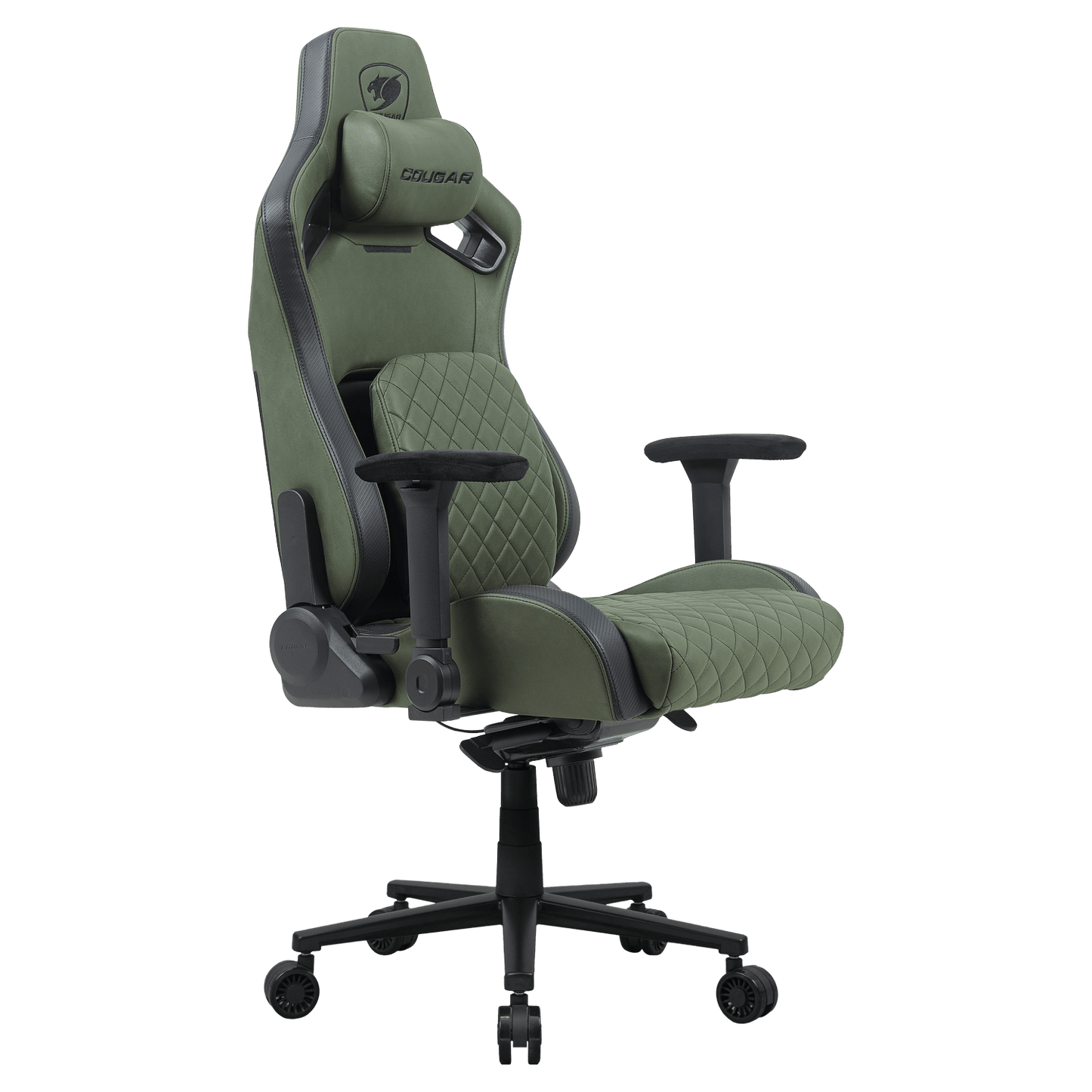 COUGAR Defensor S Gaming Chair Army Green F – PushBack Lumbar Support, 4D Folding Armrests, Magnetic Memory Foam Neck Pillow