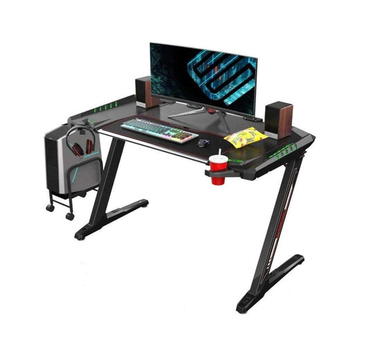 EUREKA ERGONOMIC Z2 GAMING DESK 50.6'' Z SHAPED OFFICE PC COMPUTER GAMING TABLE WITH RETRACTABLE CUP HOLDER HEADSET HOOK RGB LIGHT | ERK-EDK-Z2BK