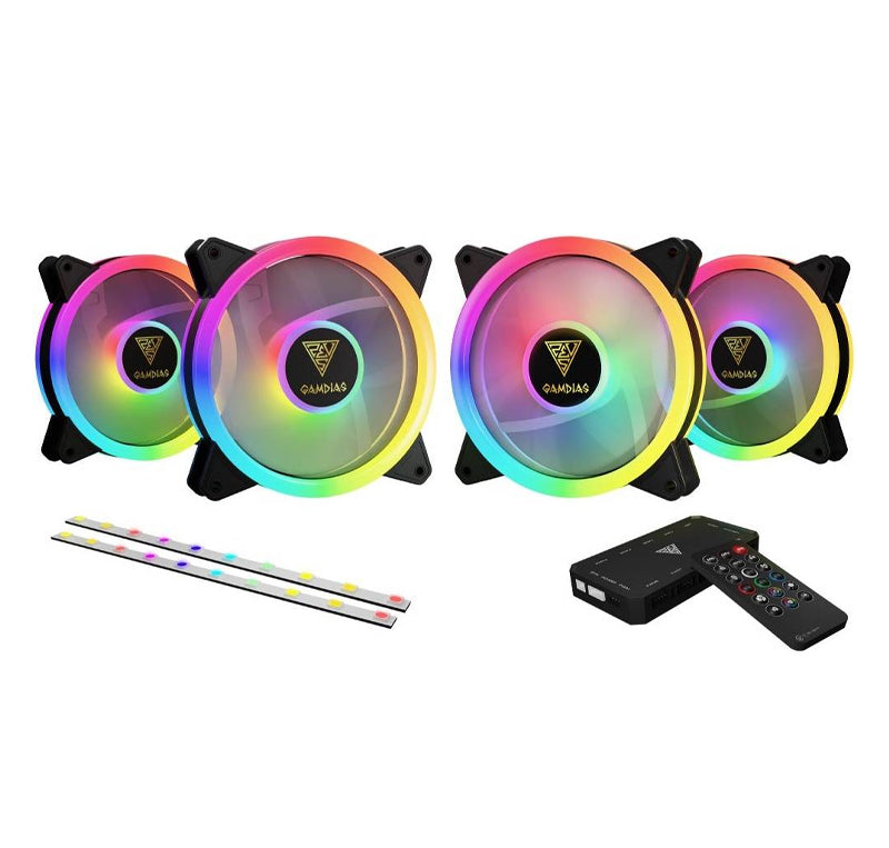 GAMDIAS AEOLUS M2 1204R ELITE 3-PACK 120MM RGB CASE FAN, TRIO-LOOP ARGB PWM FAN, INCLUDES 2 ARGB LED STRIPS, HYDRAULIC BEARING, BLACK | GD-AEOLUS-M2-1204R-ELITE