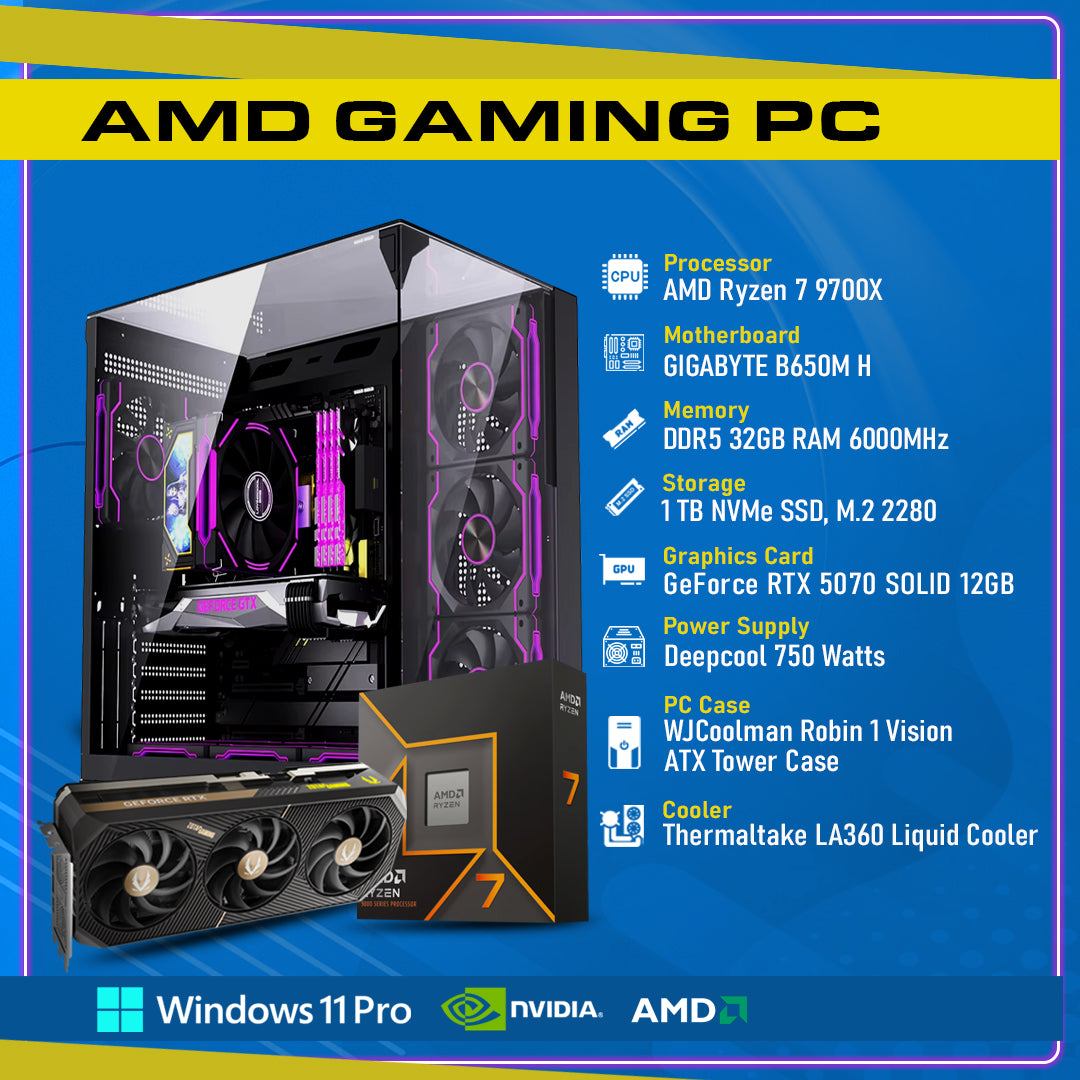 Powerfull Mid-Rage Gaming Build, GeForce RTX 5070 SOLID 12GB, Ryzen 7 9700X, GC-P270