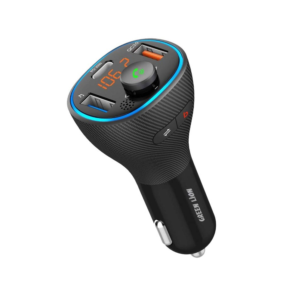 Green Lion Wireless Hands-Free Car Kit with Built-In FM Transmitter ( QC3.0 + PD 20W ) 38W, GNBLCARKITBK