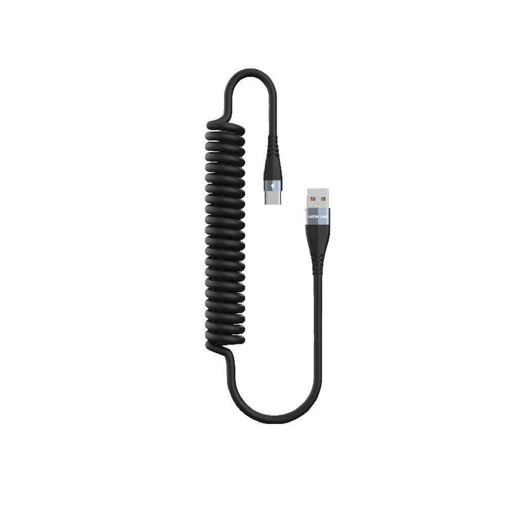 Green Lion TPU Spring Cable USB-A to Type-C Cable 1.8 Meter - Black, GNSPRNGATCBK