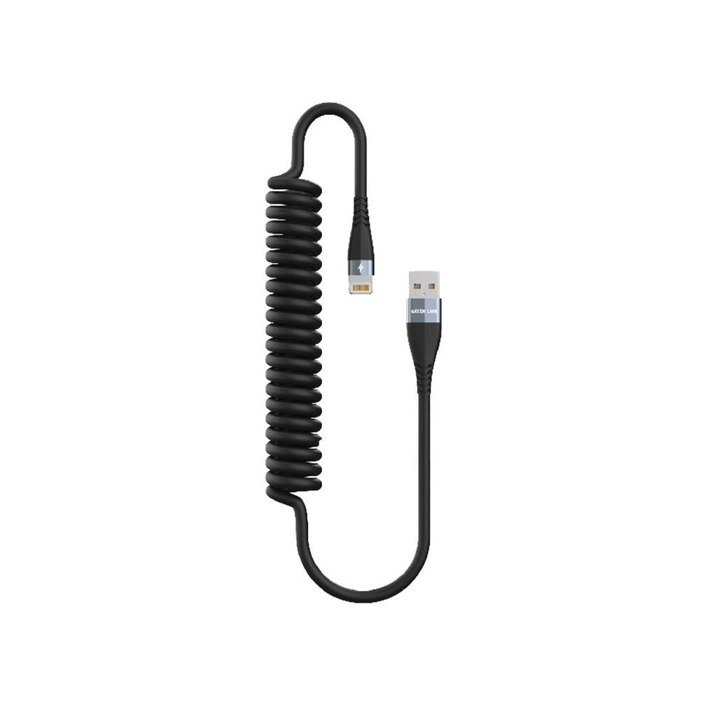 Green Lion TPU Spring Cable USB-A to Lightning Cable 1.8 Meter - Black, GNSPRNGATLBK