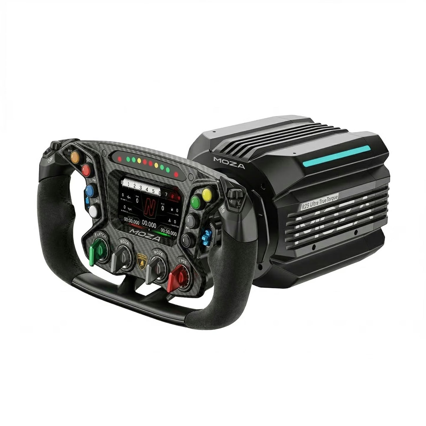MOZA Racing Ultra Sim Bundle, Lamborghini Essenza SCV12 Wheel, R25 Direct Drive Base (25Nm) & mBooster Active Pedals