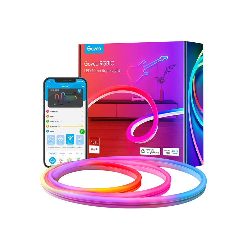 GOVEE NEON ROPE LIGHT,3M - RGBIC ROPE LIGHTS WITH MUSIC SYNC, DIY DESIGN, WORKS WITH ALEXA, GOOGLE ASSISTANT, GAMING LIGHTS, 10FT LED STRIP LIGHTS FOR BEDROOM LIVING ROOM DECOR (NOT SUPPORT 5G WIFI) -‎ H61A0