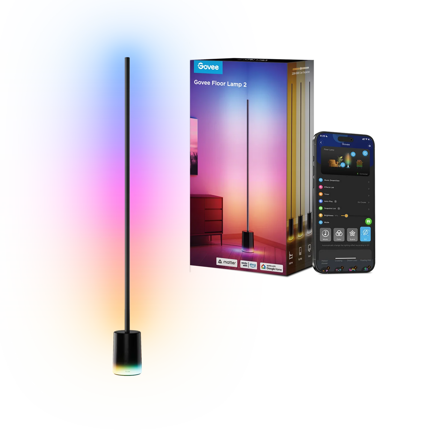 Govee Floor Lamp 2 H607C RGBIC Smart LED Floor Lamp with Alexa, Google Assistant & Music Sync-H607C