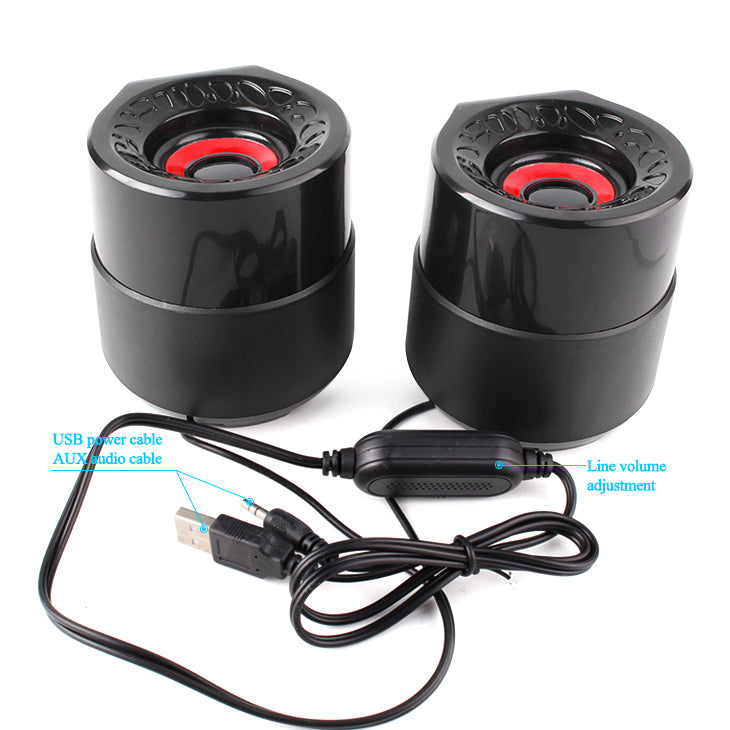 Kisonli A-909 Wired Computer Speaker, 2 Pieces - Black and Red