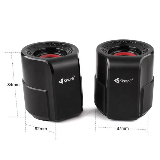 Kisonli A-909 Wired Computer Speaker, 2 Pieces - Black and Red