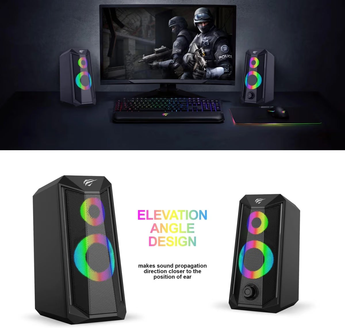 Havit SK202 RGB 2.0 Stereo Electronic Sports Gaming Wired Speakers, Black | HVSPK-SK202-BK