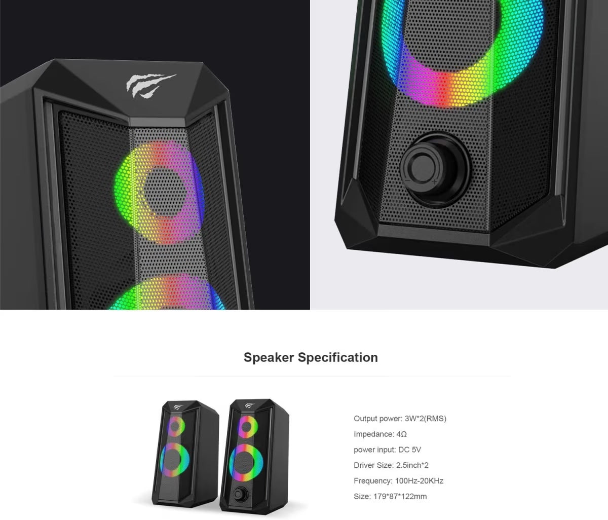 Havit SK202 RGB 2.0 Stereo Electronic Sports Gaming Wired Speakers, Black | HVSPK-SK202-BK