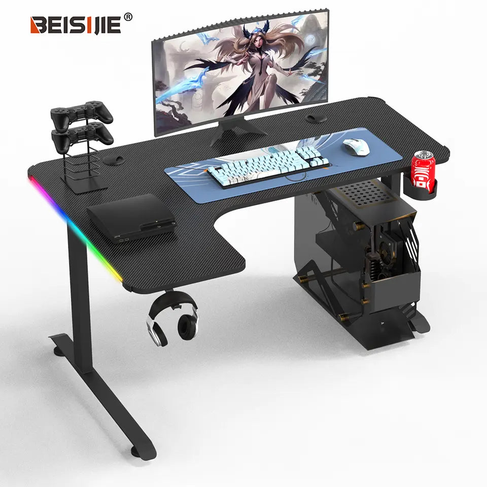 Gaming Desk L-shape Corner Gaming Desk Gamer Computer Gaming Table With RGB - Games Corner