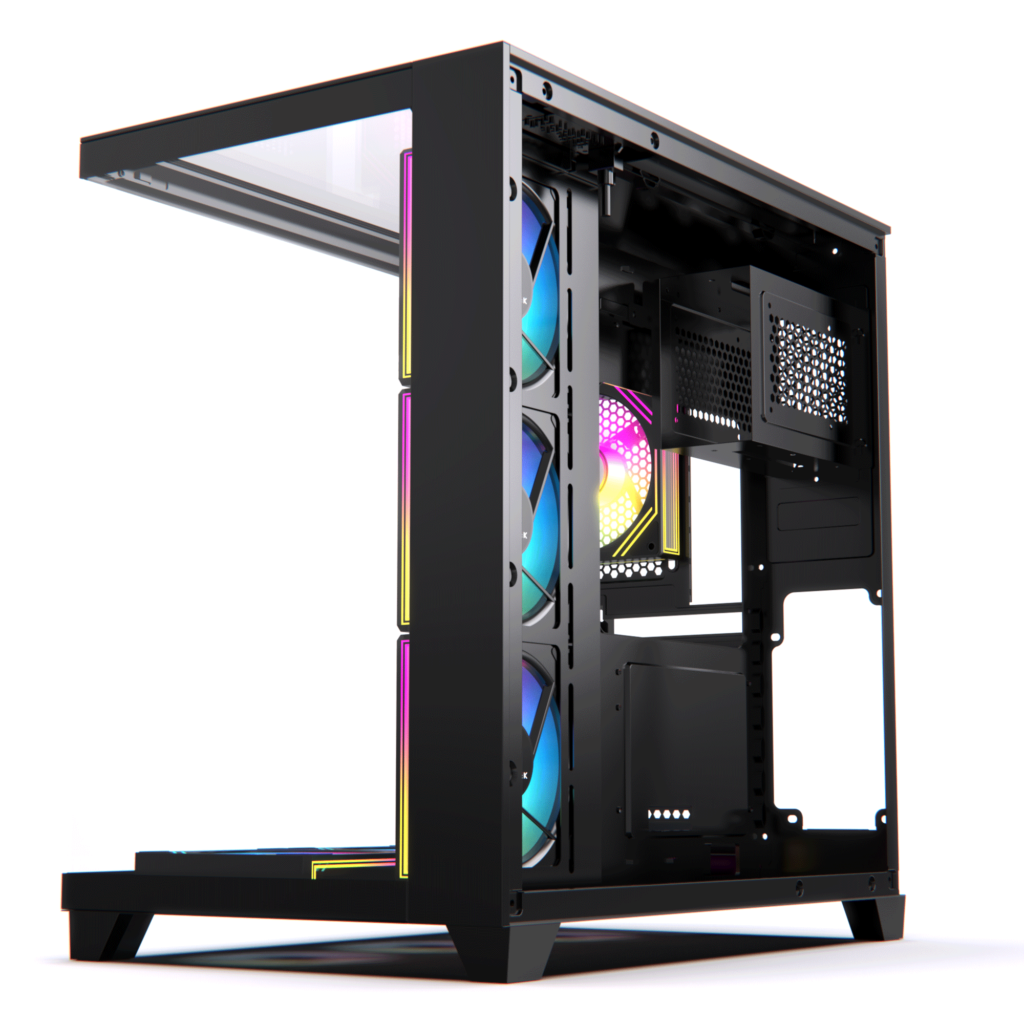 Acegeek Horizon Black Type C ATX Case, 7x RGB 120mm Fans, Dual Side Tempered Glass, 3x HDD Slots, Motherboard Supports Upto ATX, GPU Max Upto 410mm, Black-GC