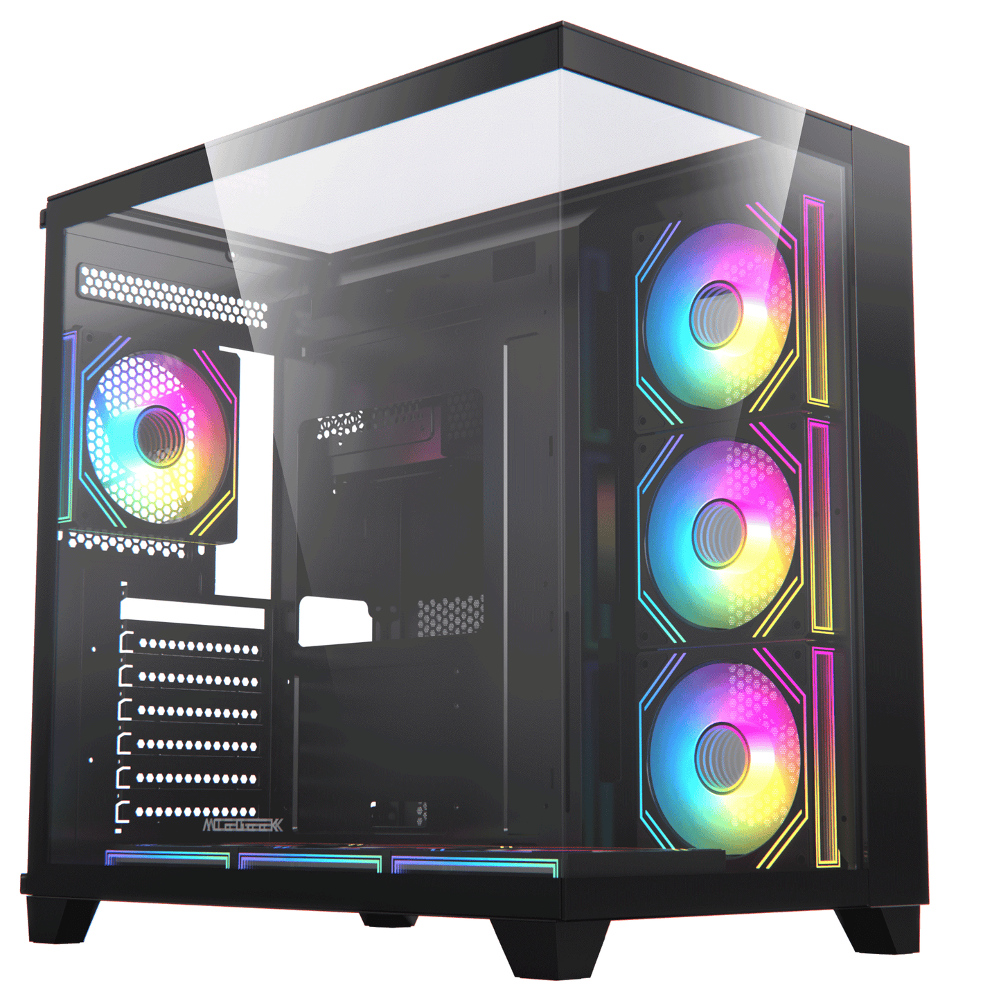 Acegeek Horizon Black Type C ATX Case, 7x RGB 120mm Fans, Dual Side Tempered Glass, 3x HDD Slots, Motherboard Supports Upto ATX, GPU Max Upto 410mm, Black-GC