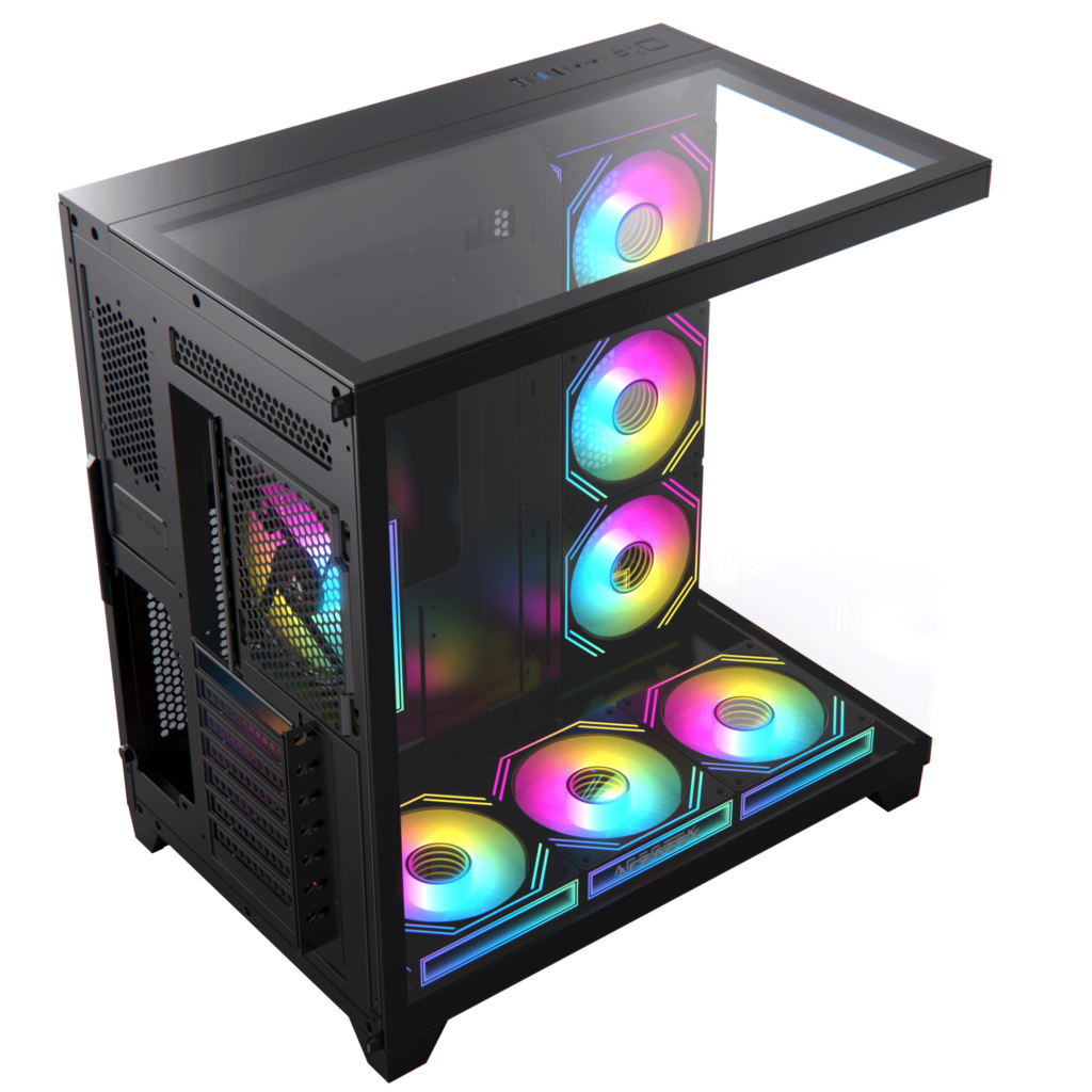 Acegeek Horizon Black Type C ATX Case, 7x RGB 120mm Fans, Dual Side Tempered Glass, 3x HDD Slots, Motherboard Supports Upto ATX, GPU Max Upto 410mm, Black-GC