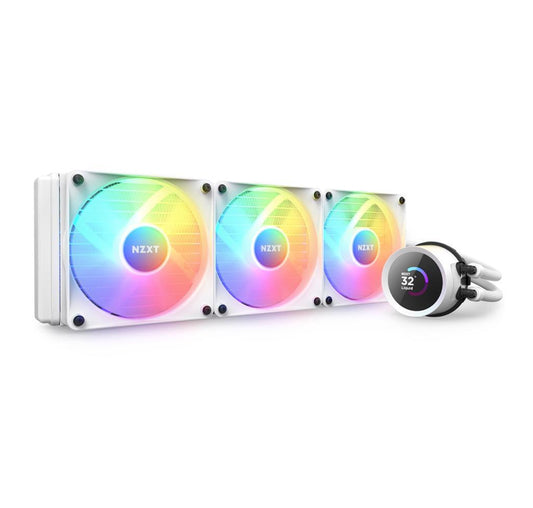 NZXT KRAKEN RGB 360MM - RL-KR360-W1- AIO RGB CPU LIQUID COOLER - LCD DISPLAY - 3 X F120RGB CORE FANS RADIATOR FANS WHITE LGA 1700 / AM5 COMPATIBLE