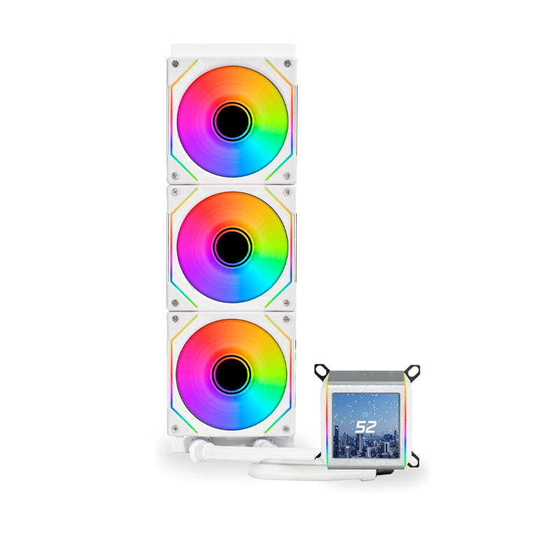 LIAN LI GALAHAD II LCD 360 AIO CPU LIQUID COOLER WITH 120MM SL INFINITY FANS, 2.88” IPS LCD SCREEN, ASETEK 8TH GEN 3600 RPM PUMP, 2450 RPM FAN SPEED, 79.9 CFM AIRFLOW, WHITE | GA2ALCD36INW