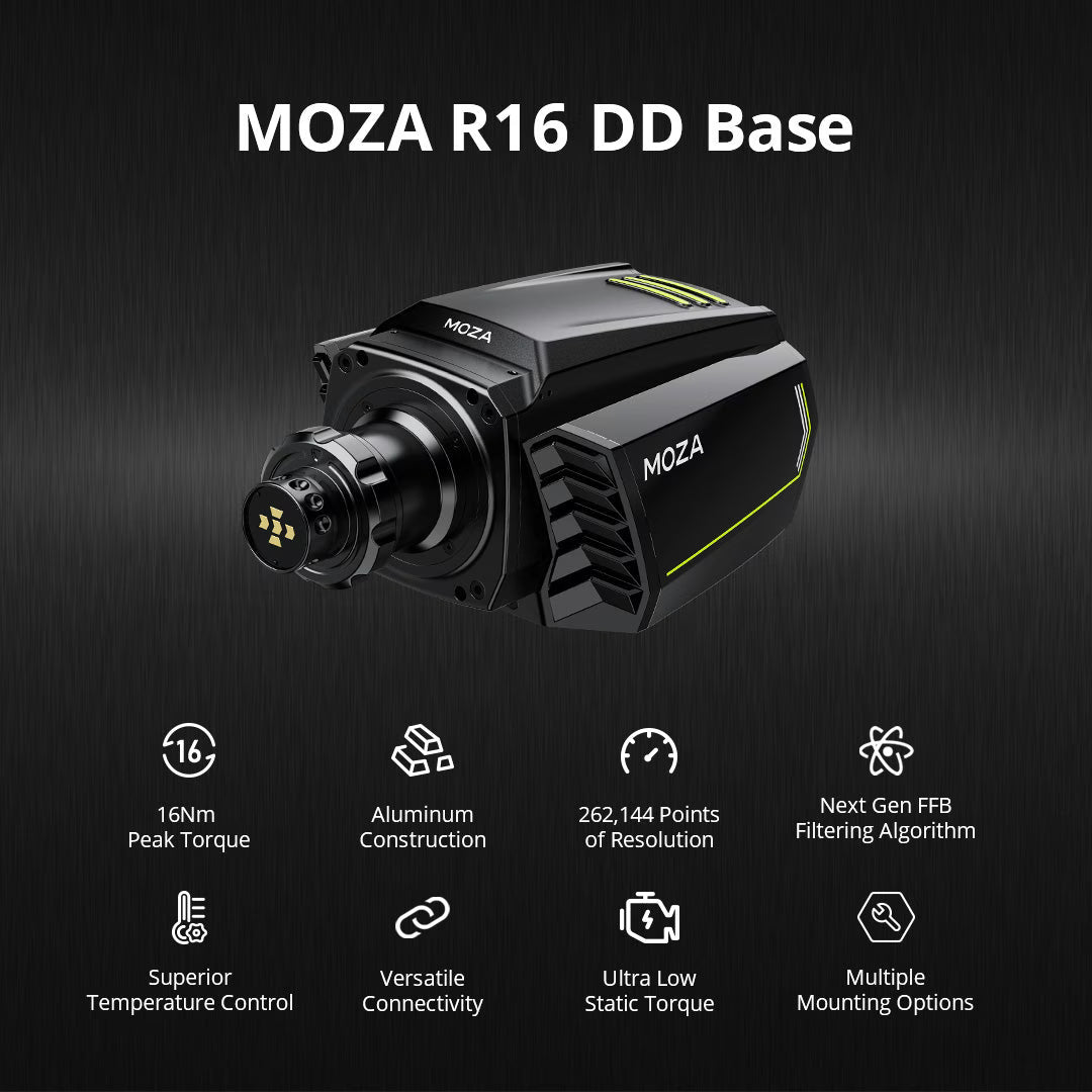 MOZA R16 V2 Direct Drive Wheel Base, 16Nm Peak Torque, 21-Bit Magnetic Encoder, PC Sim Racing, Aviation Grade Aluminum, Black, Professional DD Base | RS084