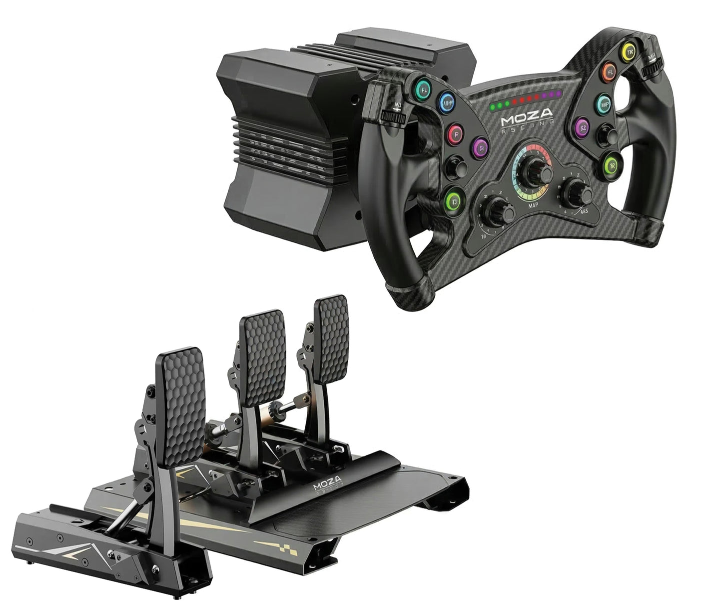 MOZA GT Racing Ultimate 3-Pedal Sim Bundle: R9 V3 Direct Drive Base, KS GT Steering Wheel, CRP2 Load Cell Pedals & CRP2 Clutch