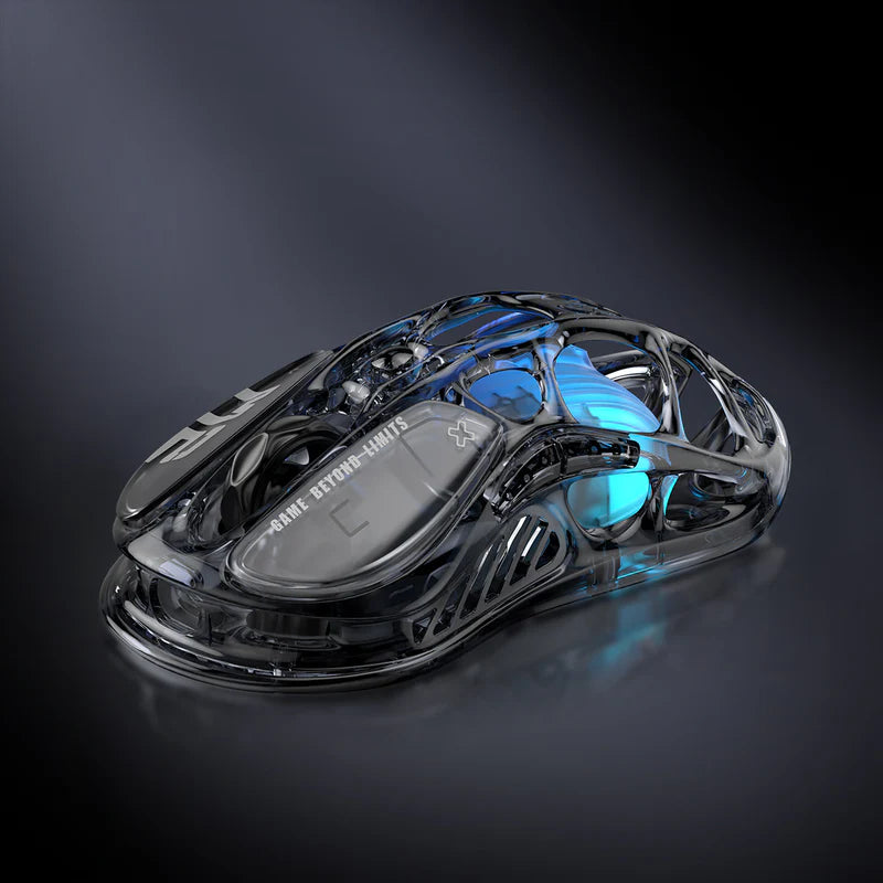 GravaStar Mercury M2 Wireless Gaming Mouse with 26,000 DPI, PAW3395DM Sensor -79g Lightweight Hollowed-Out Design -5 Programmable Buttons -5 Dynamic Lightsync RGB - Transparent Black