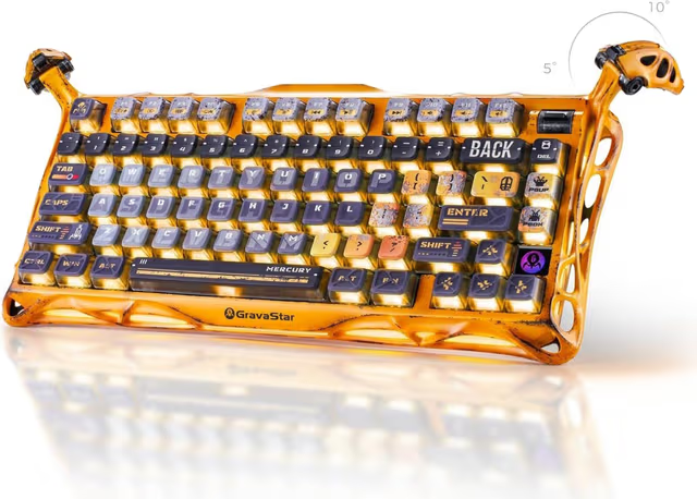 GravaStar Mercury K1 Pro Special Edition 75% Mechanical Keyboard, Battle-Worn Yellow, Tri-Mode Wireless, Aluminum Alloy, Hand-Painted | GS K1 PRO_YLM