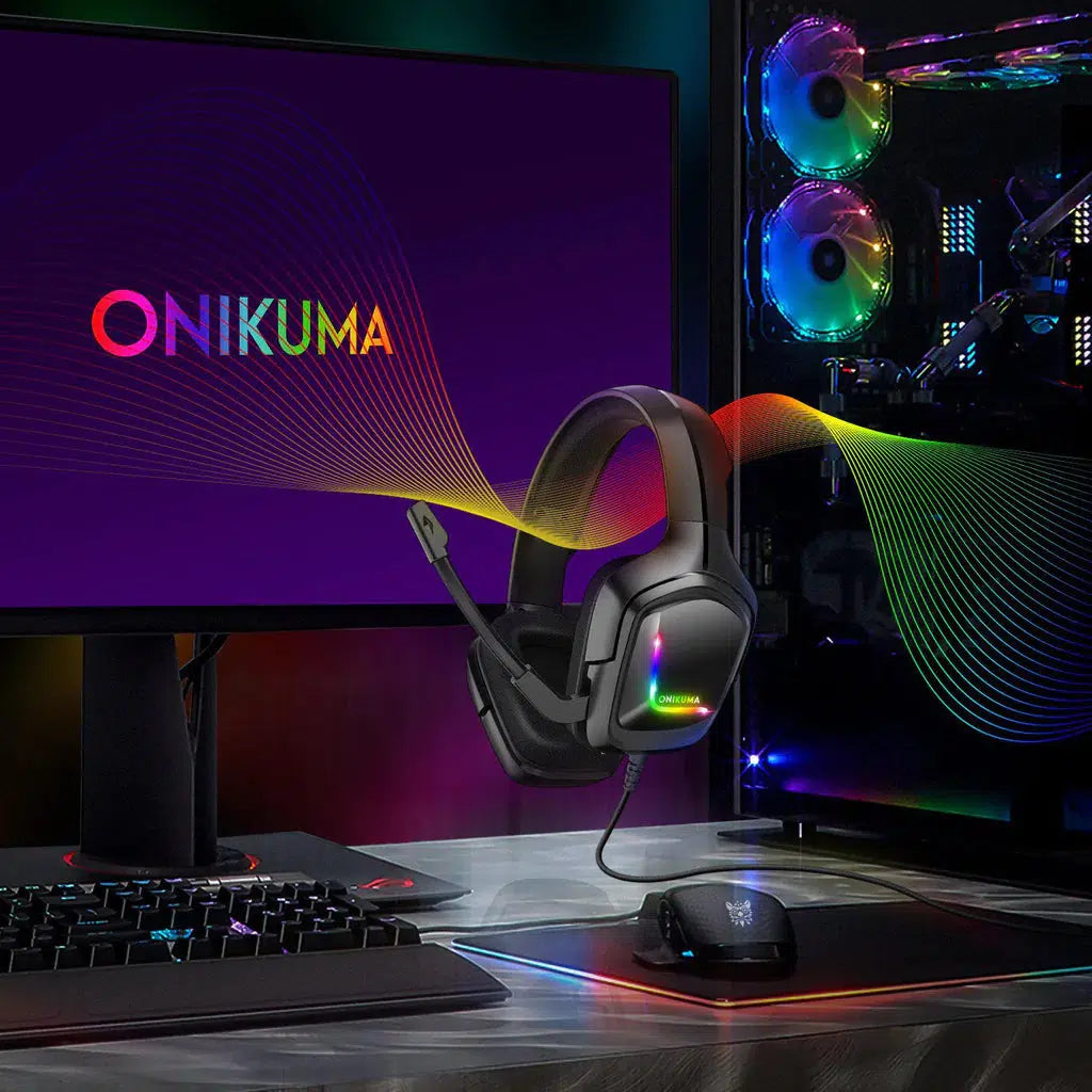 ONIKUMA K20 Wired Gaming Headsets With Microphone RGB Light-Black