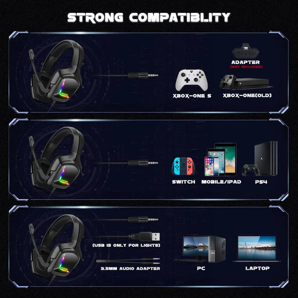 ONIKUMA K20 Wired Gaming Headsets With Microphone RGB Light-Black