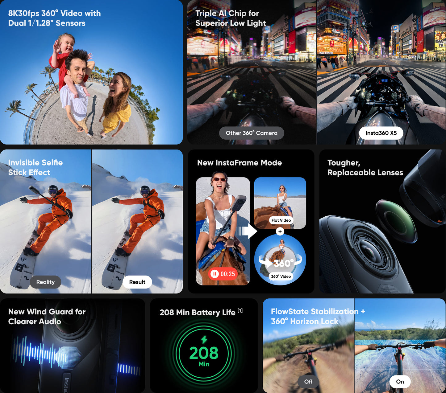 Insta360 X5 Satin White - Waterproof 8K 360° Action Camera