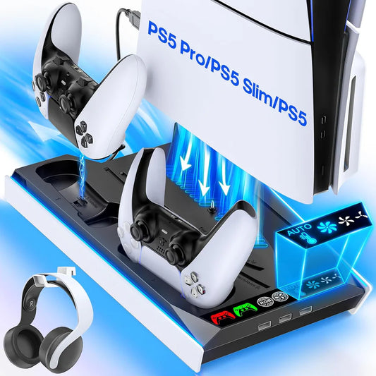 OIVO Vertical Stand for PS5 ,PS5 Slim with Cooling Fan Cooling Stand Controller Charging Station for PS5