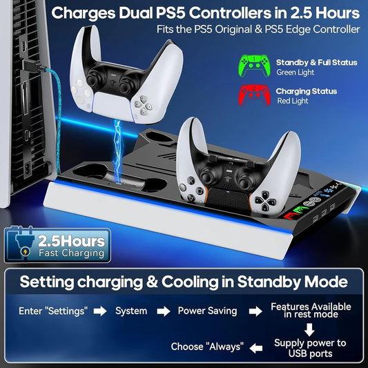 OIVO Vertical Stand for PS5 ,PS5 Slim with Cooling Fan Cooling Stand Controller Charging Station for PS5