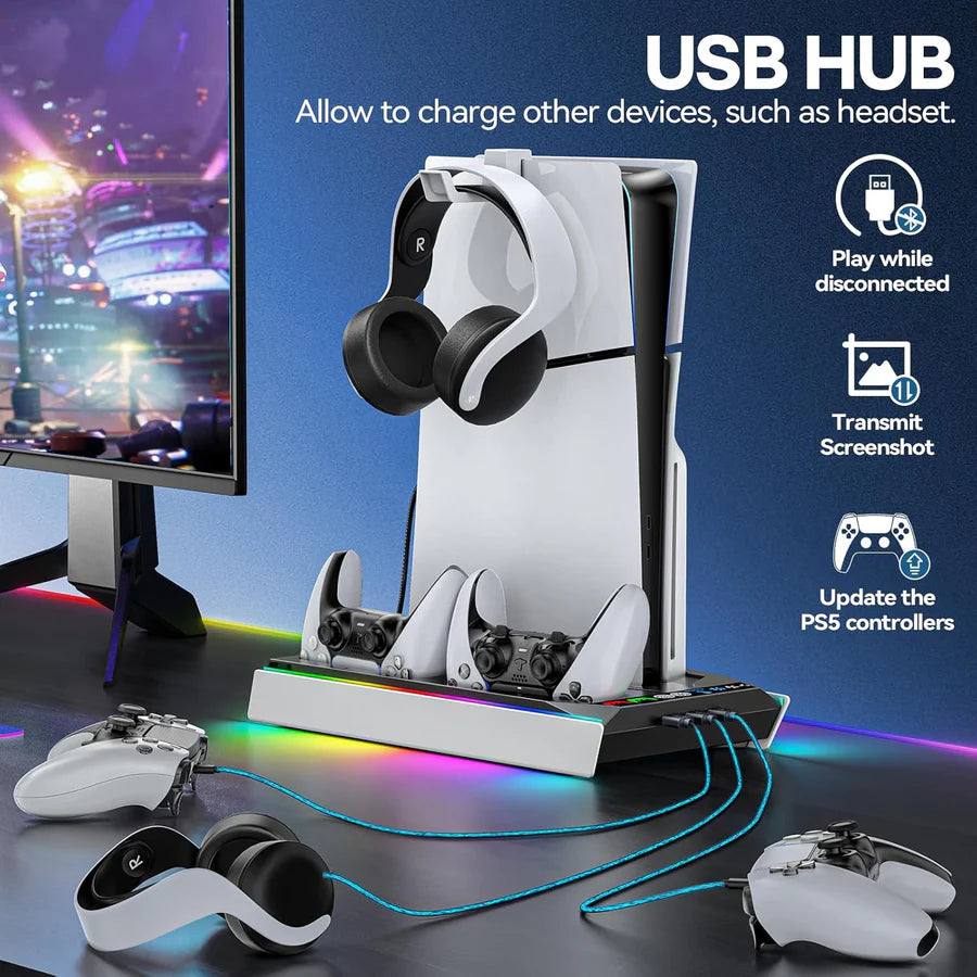 OIVO Vertical Stand for PS5 ,PS5 Slim with Cooling Fan Cooling Stand Controller Charging Station for PS5