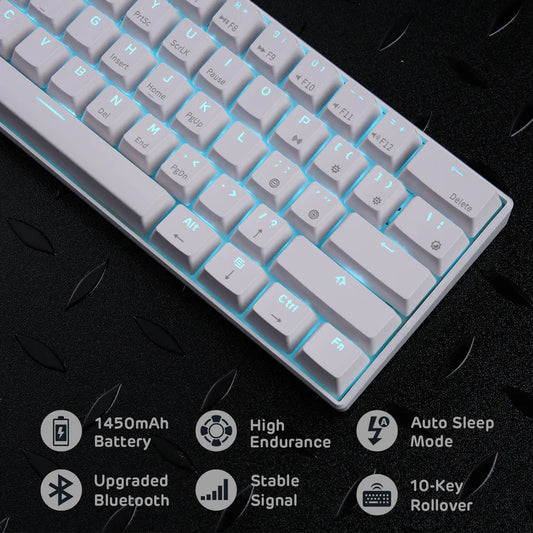 Royal Kludge Rk-61 Tri-modes 61 Keys Blue Switch White Rgb Hot-swap Wired Gaming Keyboard,RK61SM-WHIT-Q,