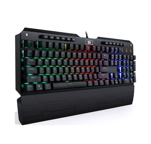 REDRAGON K555 INDRAH MECHANICAL GAMING KEYBOARD WITH BLUE SWITCHES, MACRO RECORDING, WRIST REST, FULL SIZE, FOR WINDOWS PC GAMER RGB LED BACKLIT - K555RGB-1