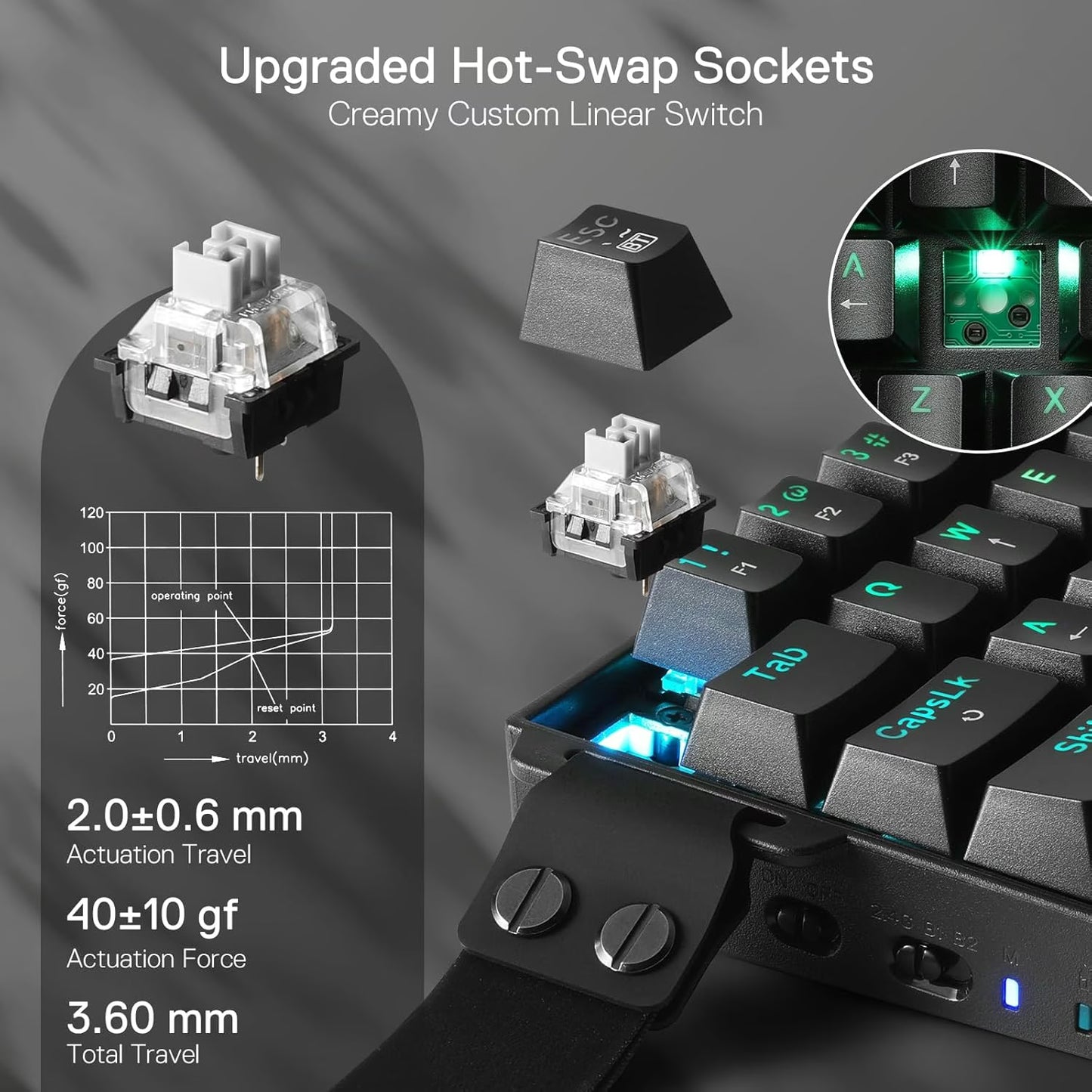 Redragon K530 Pro Wireless Gaming Keyboard – 60% Compact 61 Keys, Hot-Swappable, Custom Linear Dragon Chant Switches, RGB, Carrying Strap | K530RGB-PRO-P