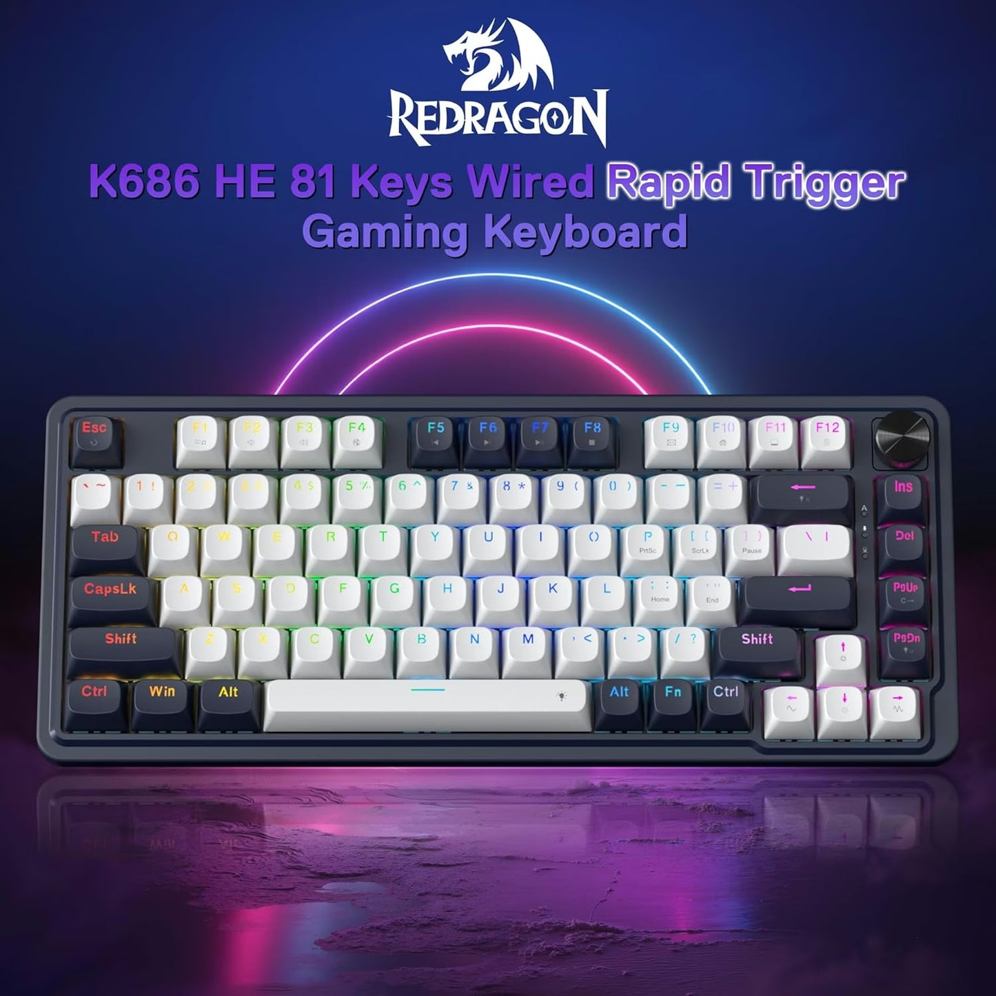 Redragon K673 HE Rapid Trigger Magnetic Keyboard – 81-Key 8K Wired Mechanical Keyboard, UltraMag POM Switches, Dual-Module Floating Structure | K673WB-RGB-M