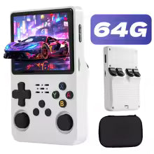 R36HD Handheld Game Player Linux System 3.5-inch IPS Screen Portable Mini Retro Video Game Console Built-in 64G 20000+ Games-White