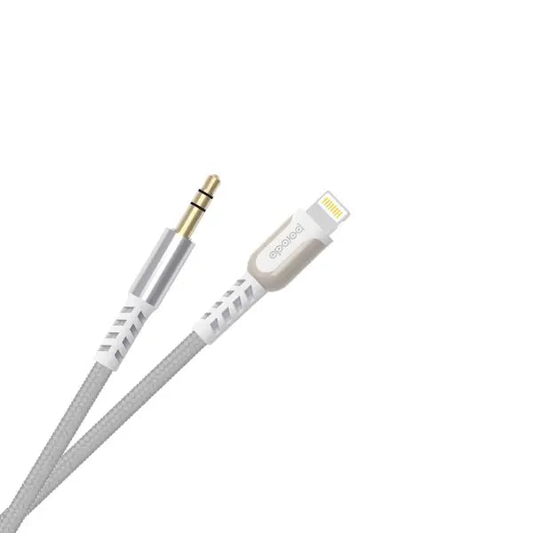 Porodo Lightning To Aux Braided Metalic Cable 1.2m White, PD-AUL12-WH