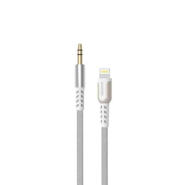 Porodo Lightning To Aux Braided Metalic Cable 1.2m White, PD-AUL12-WH